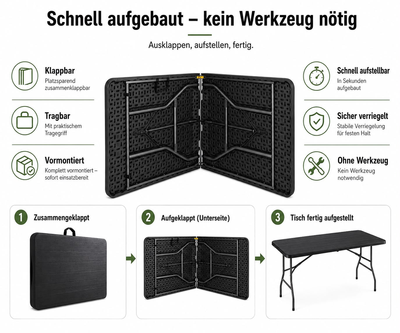 Outdoor Klapptisch 180 cm Holzoptik Schwarz 3