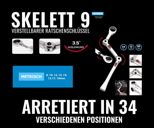 Ratschenschlüssel Skelett 9 – Produktlogo und Markenansicht