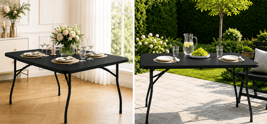 Outdoor Klapptisch 180 cm von Arttribute – Vergleich Schwarz und Weiß, klappbar und wetterfest