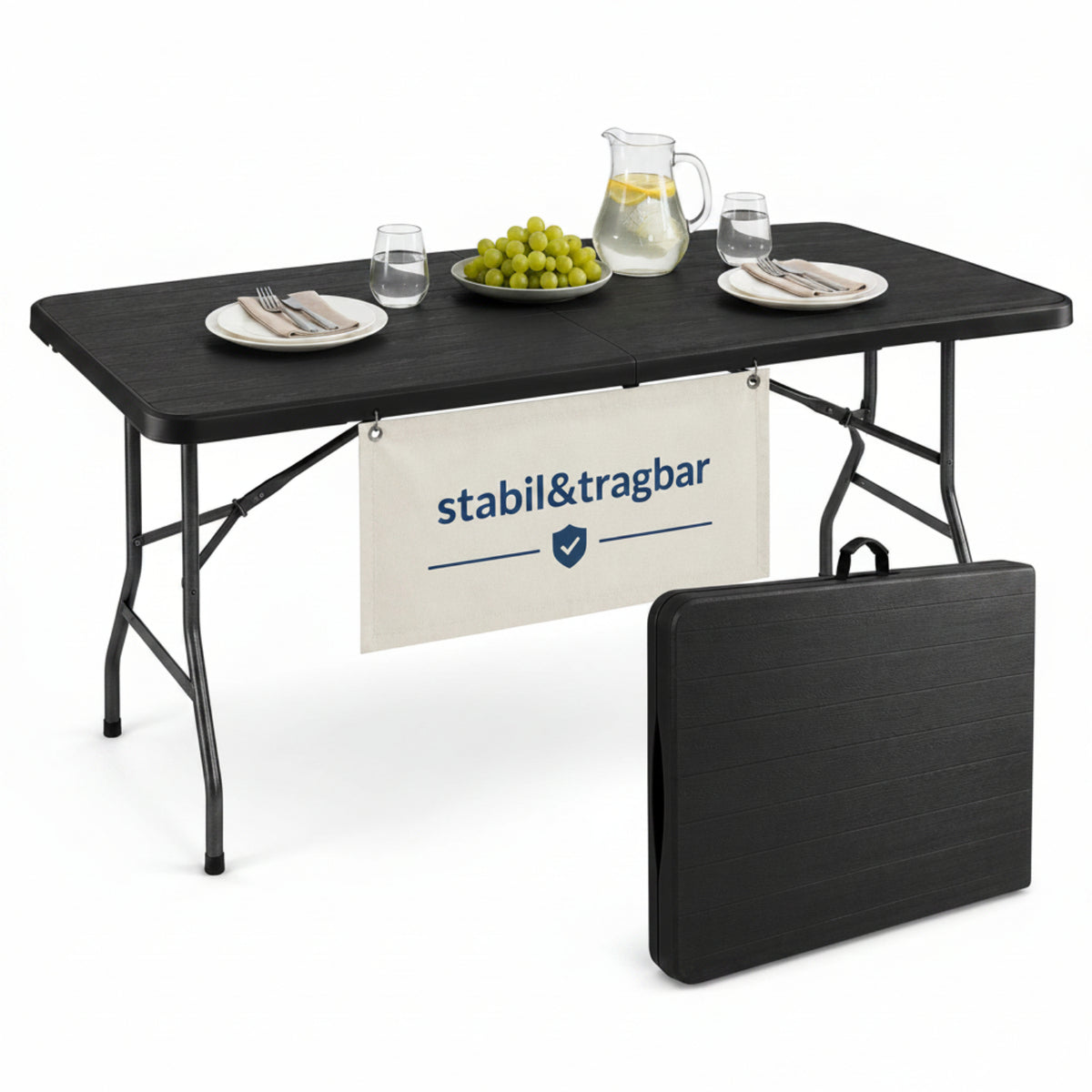 Outdoor Klapptisch 180 cm Holzoptik Schwarz 1