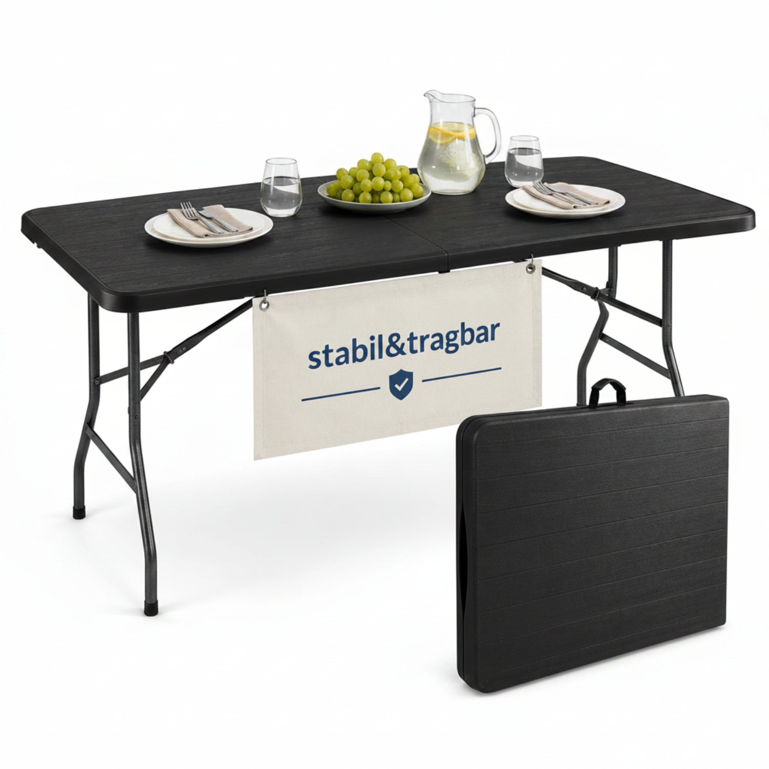 Outdoor Klapptisch 180 cm Holzoptik Schwarz 1