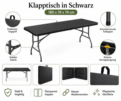 Outdoor Klapptisch 180 cm Holzoptik Schwarz 2
