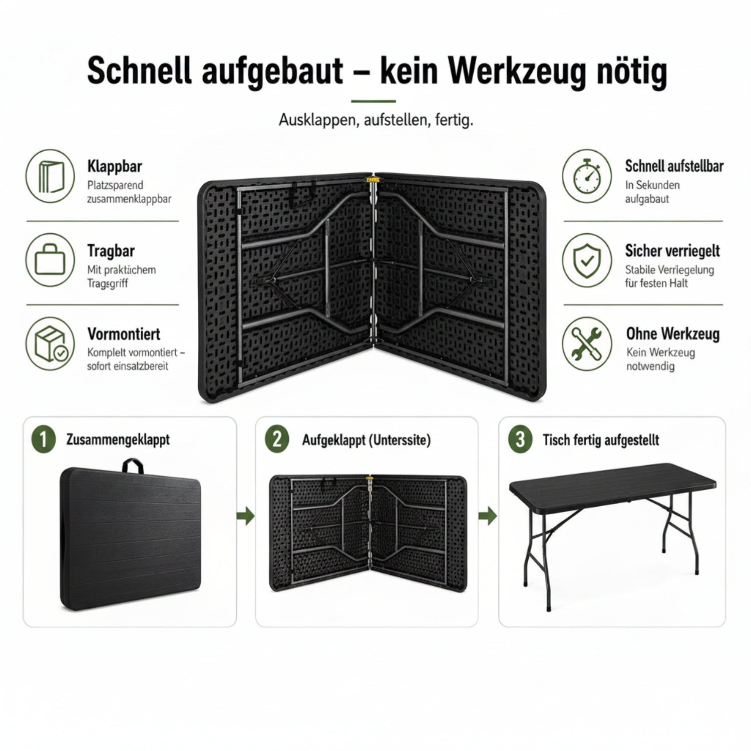Outdoor Klapptisch 180 cm Holzoptik Schwarz 3