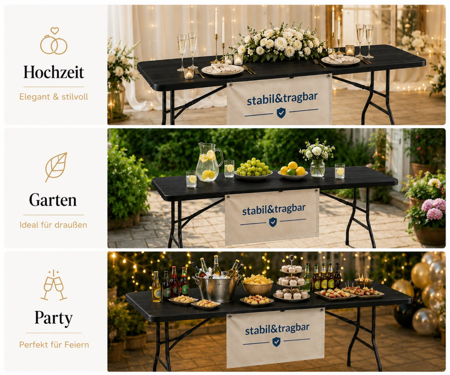 Outdoor Klapptisch 180 cm Holzoptik Schwarz 4