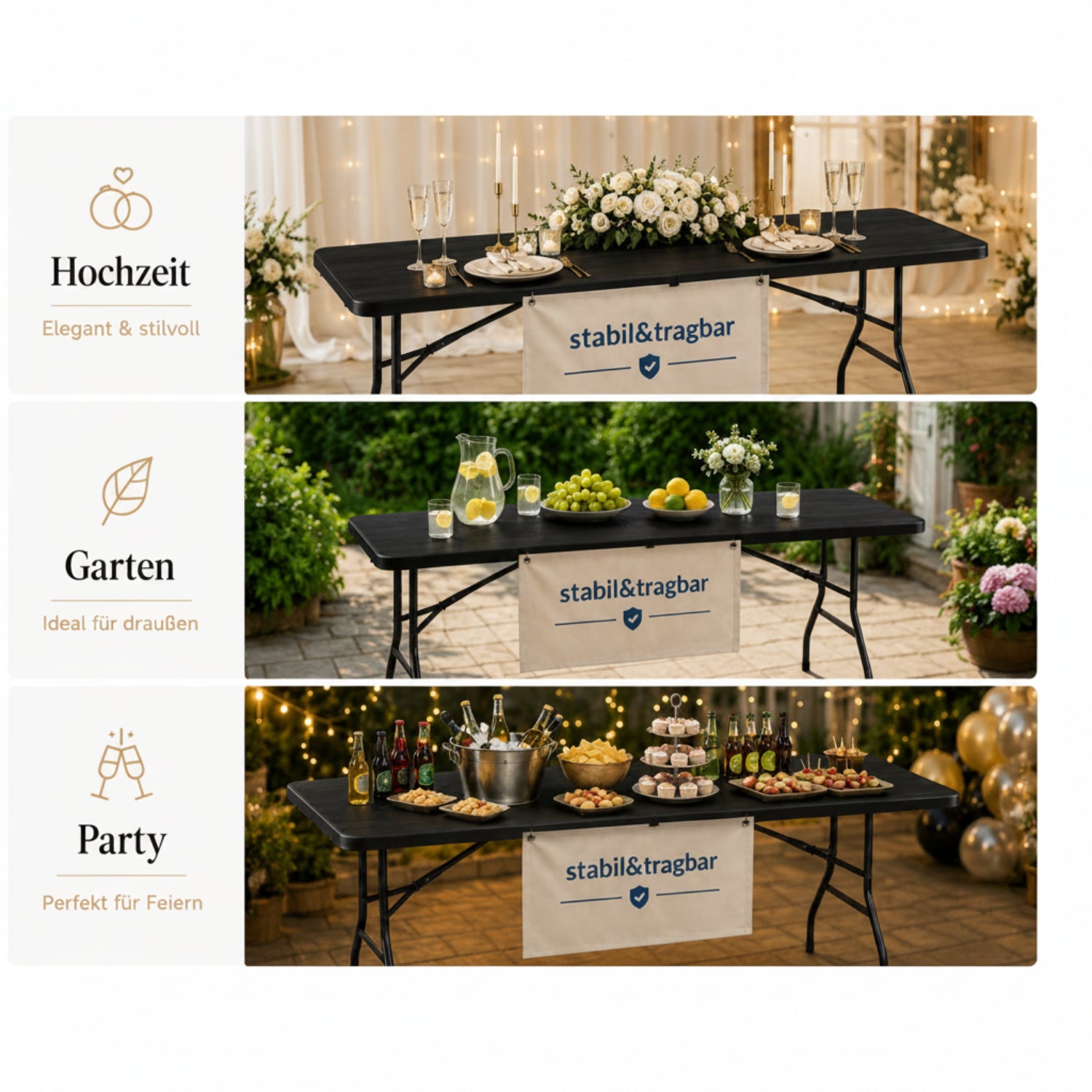 Outdoor Klapptisch 180 cm Holzoptik Schwarz 4