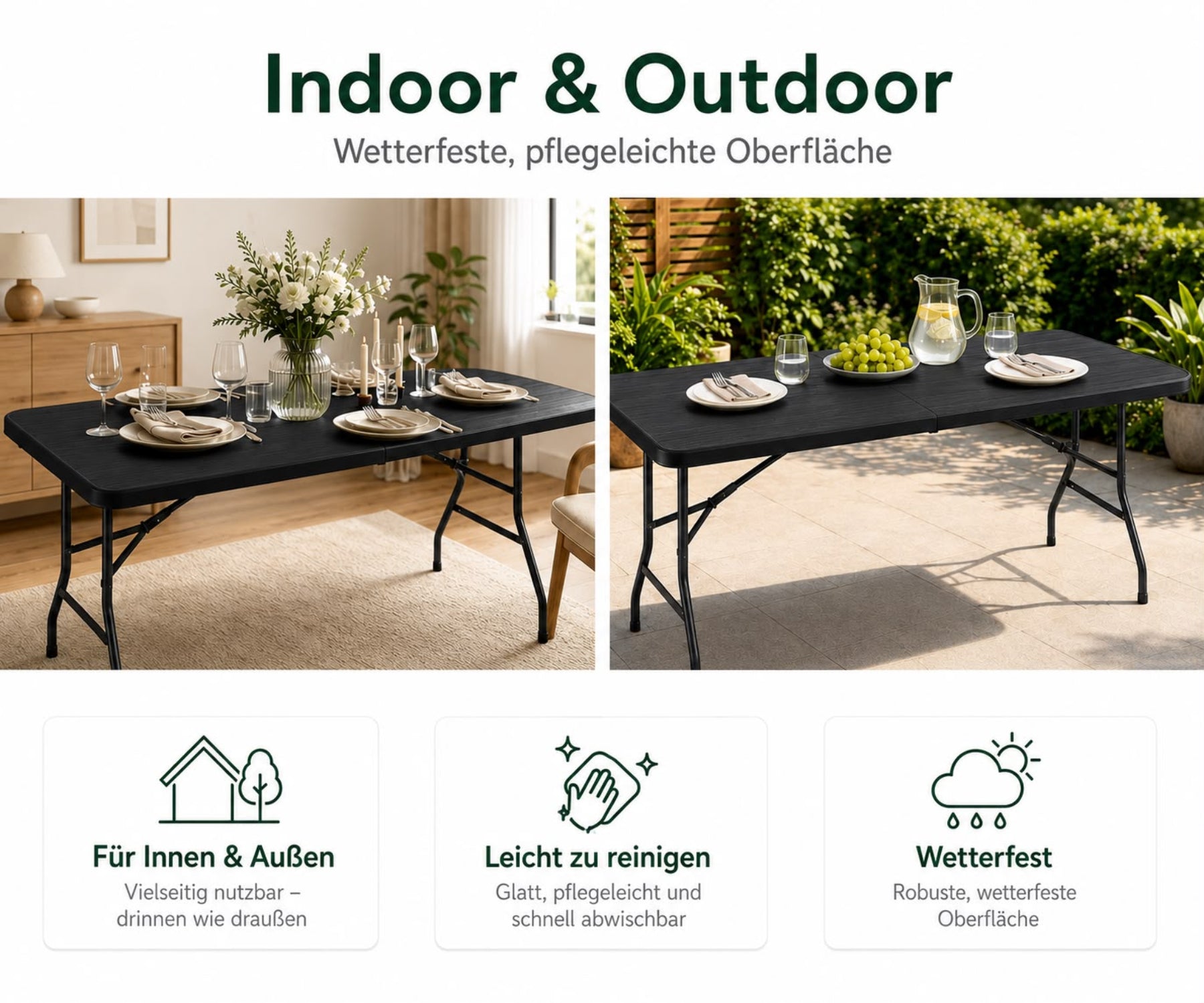 Outdoor Klapptisch 180 cm Holzoptik Schwarz 5