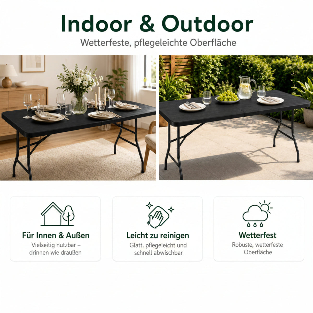 Outdoor Klapptisch 180 cm Holzoptik Schwarz 5