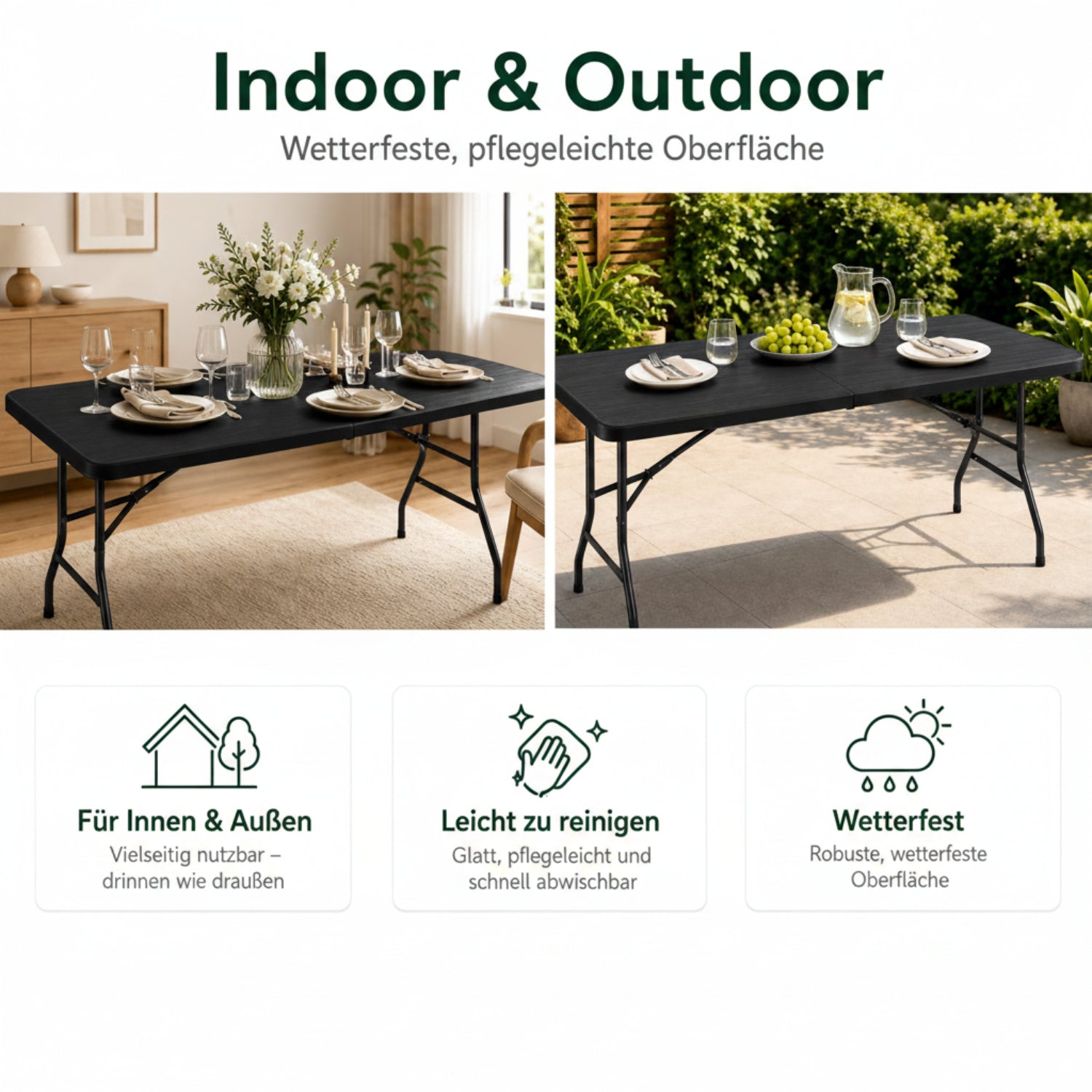 Outdoor Klapptisch 180 cm Holzoptik Schwarz 5