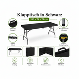 Outdoor Klapptisch 180 cm Schwarz – klappbar und wetterfest, Ansicht 3
