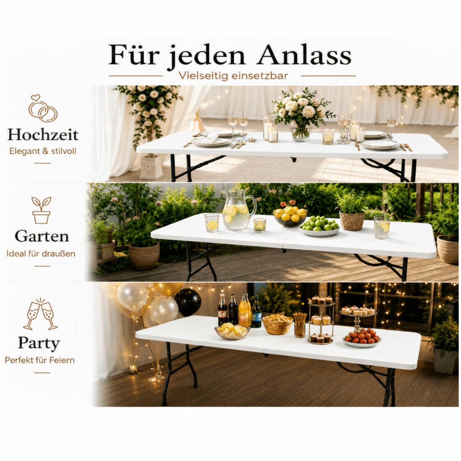 Outdoor Klapptisch 180 cm Weiß – klappbar und wetterfest, Ansicht 5