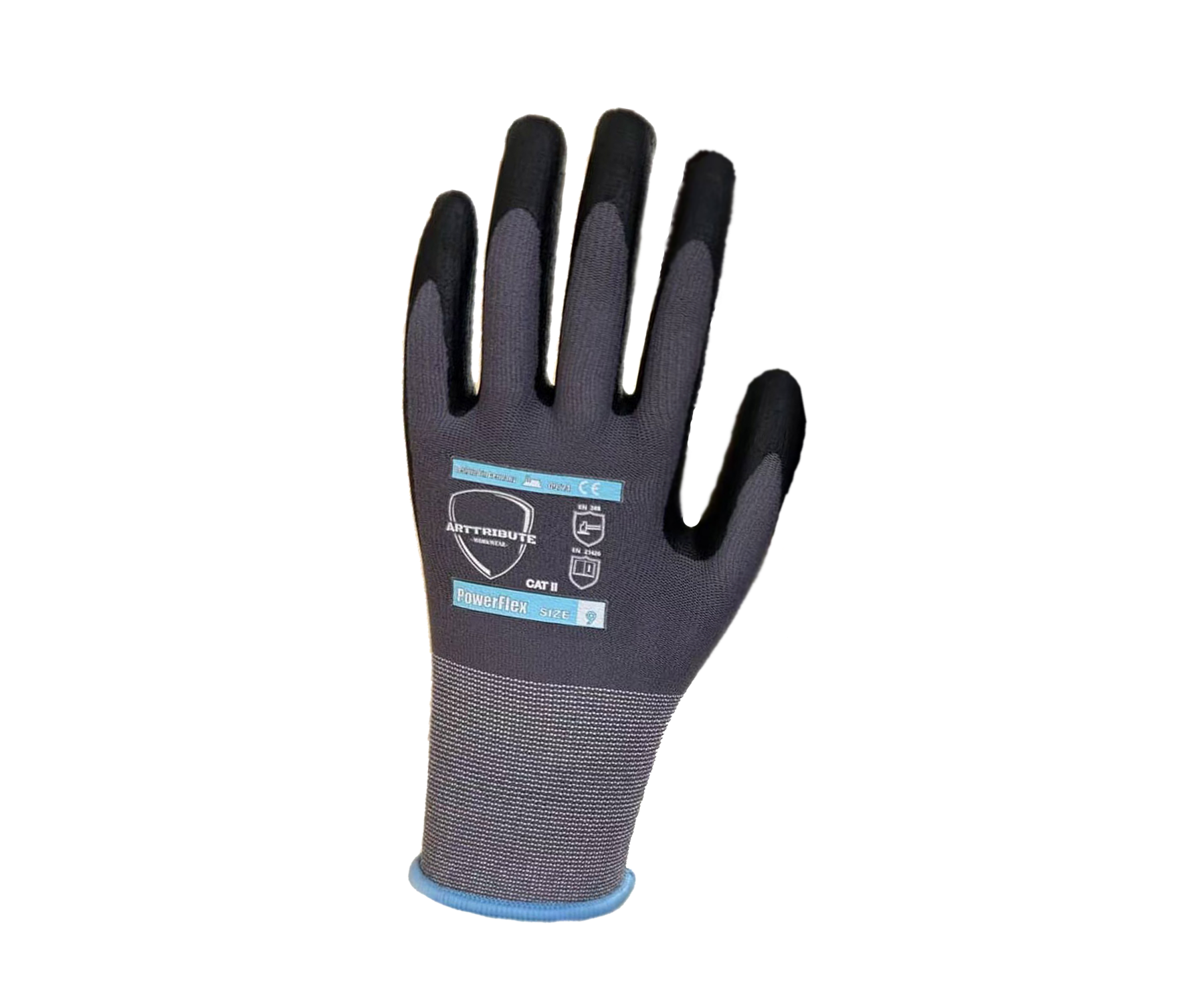 PowerFlex work gloves made of nitrile, nylon, and spandex, offering high grip and chemical protection.